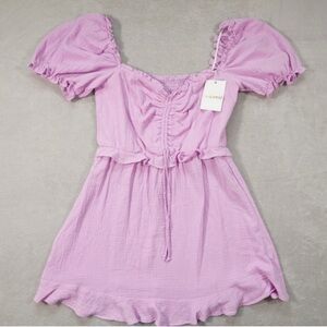 Show Me Your Mumu Womens M Purple Mini Dress Puff Sleeve Ruffle Hem Smocked
